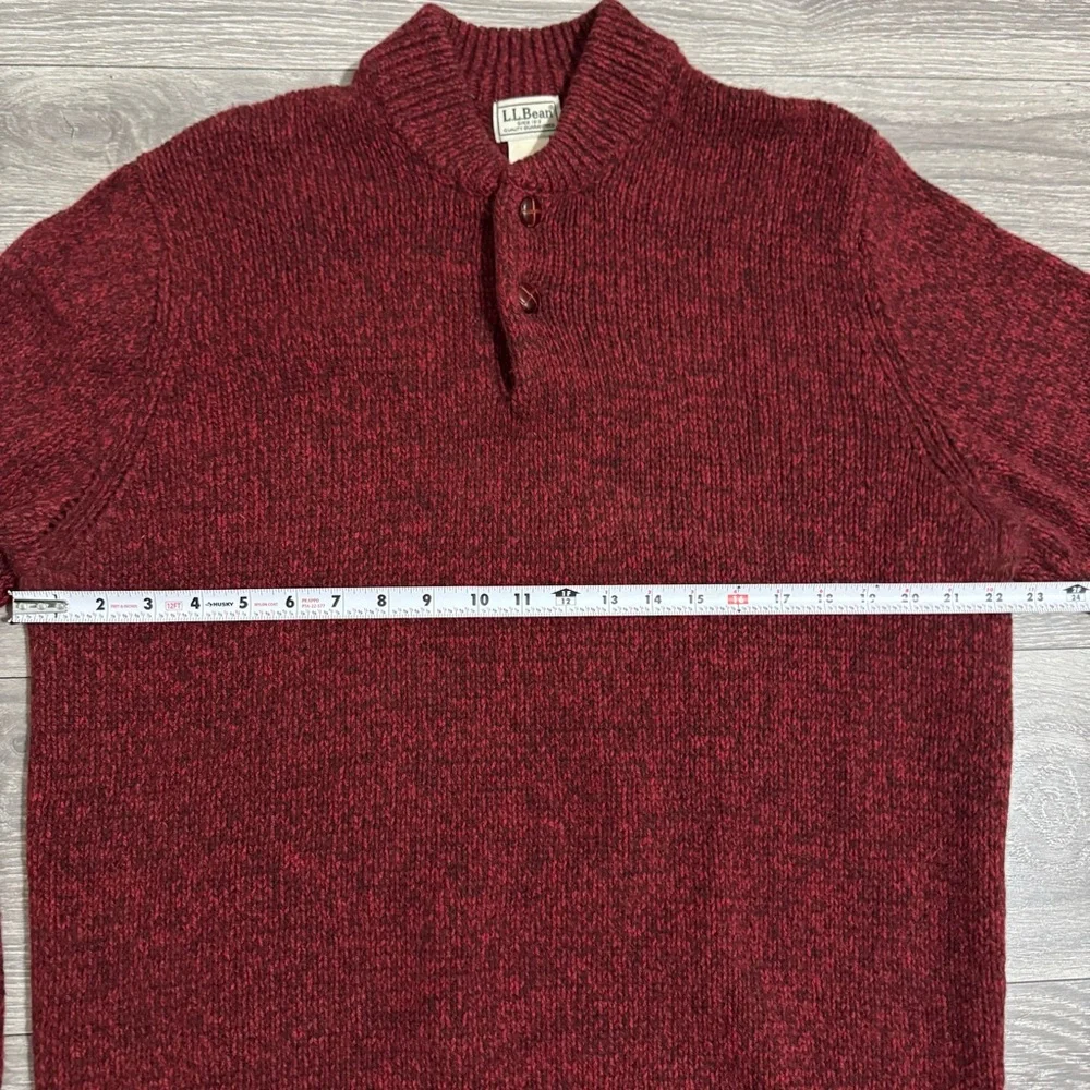LL Bean Lambs Wool‎ Sweater Men XL Burgundy Pull Over Buttons High Neck Knitted